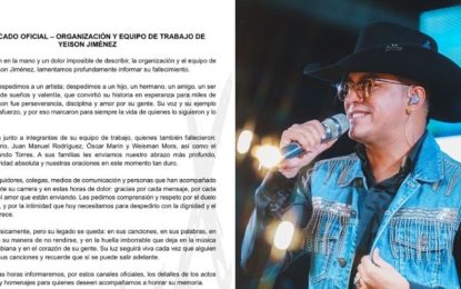El comunicado que publicó el equipo de Yeison Jiménez, el cantante colombiano que murió en un accidente aéreo